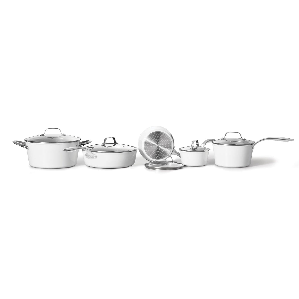 The Rock Ceramic Zero Cookware Set, Non-Stick, Dishwasher & Oven Safe, White, 10-pc