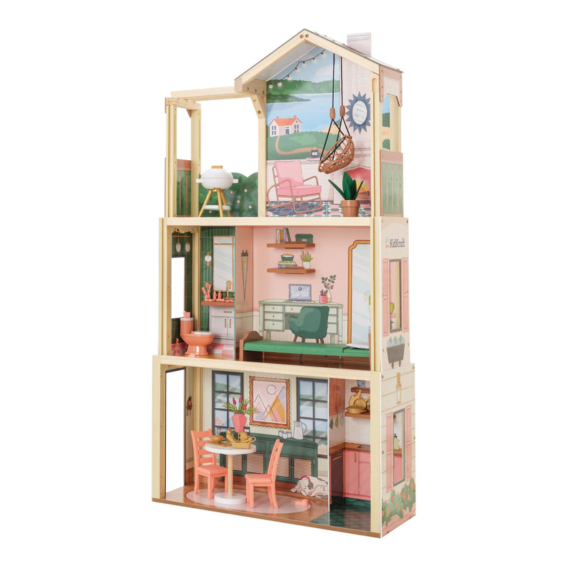 Three Story Collapsible Click N Play Wooden Dollhouse for Ages 4+ D983