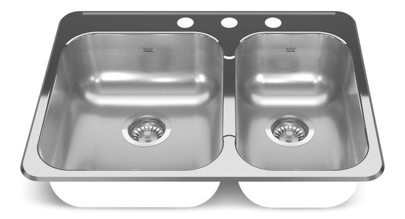 Drop In Double Bowl 3-Hole Kitchen Sink, 27.25-in. x 20.56-in, Stainless Steel Q9815