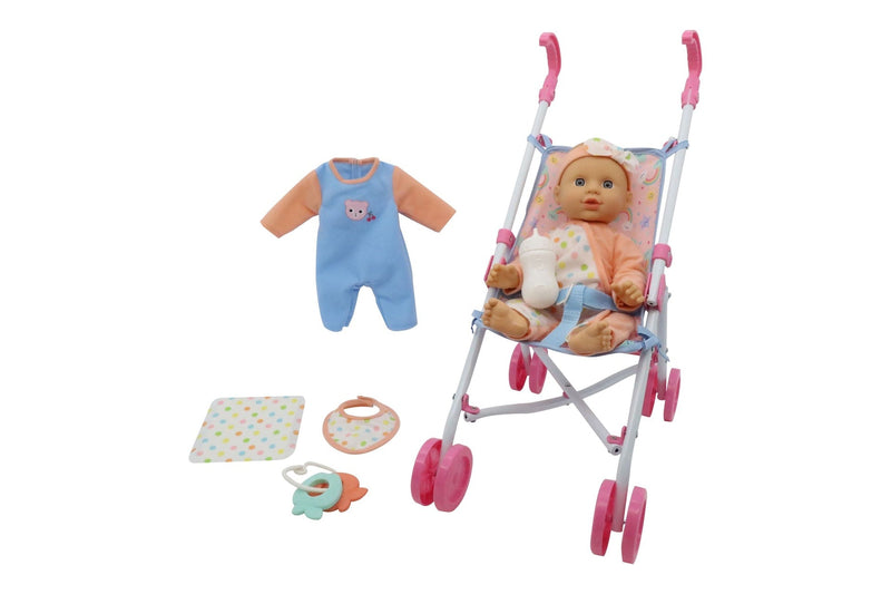 Kisses & Cuddles 12-in Baby Doll with Stroller and Accessories Set N6659