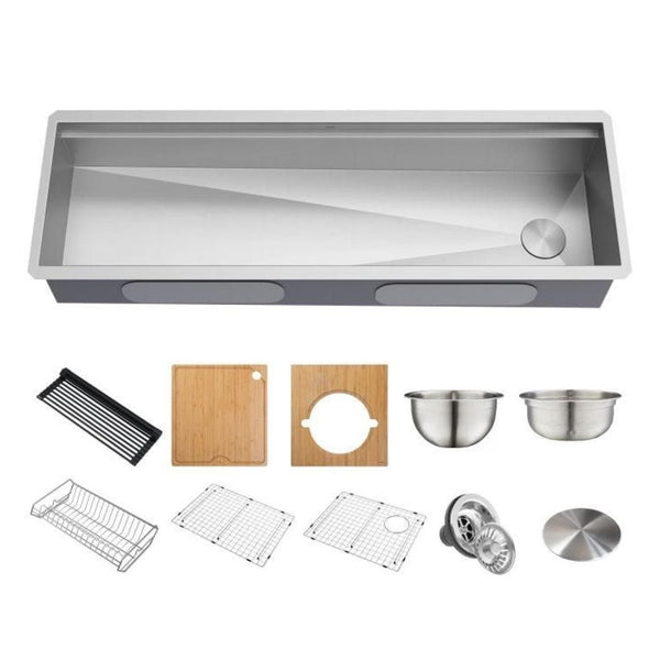 Kore 2-Tier Workstation Undermount 16-Gauge Single Bowl Kitchen Sink with 11-Piece Chef’s Kit, 57-in I7855