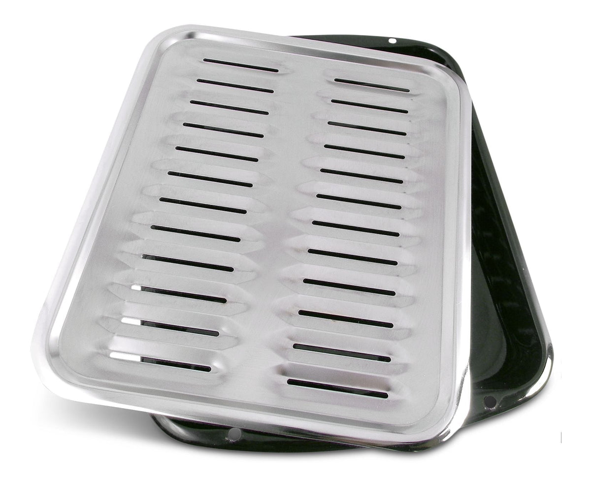 62250 2-in-1 Broiler Pan, Chrome/Porcelain, Dishwasher Safe, Black, 16 x 12.75 x 1.75-in