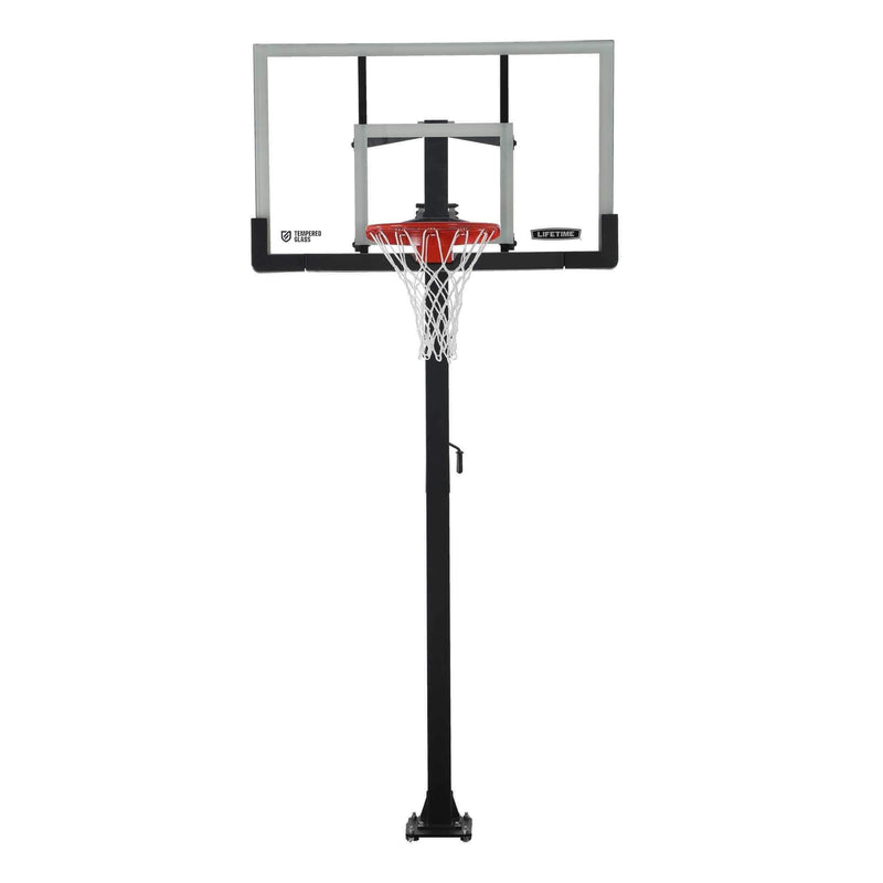 Adjustable In-Ground Bolt Down Outdoor Basketball Hoop with 60-in Tempered Glass, Hoop & Net System B3849