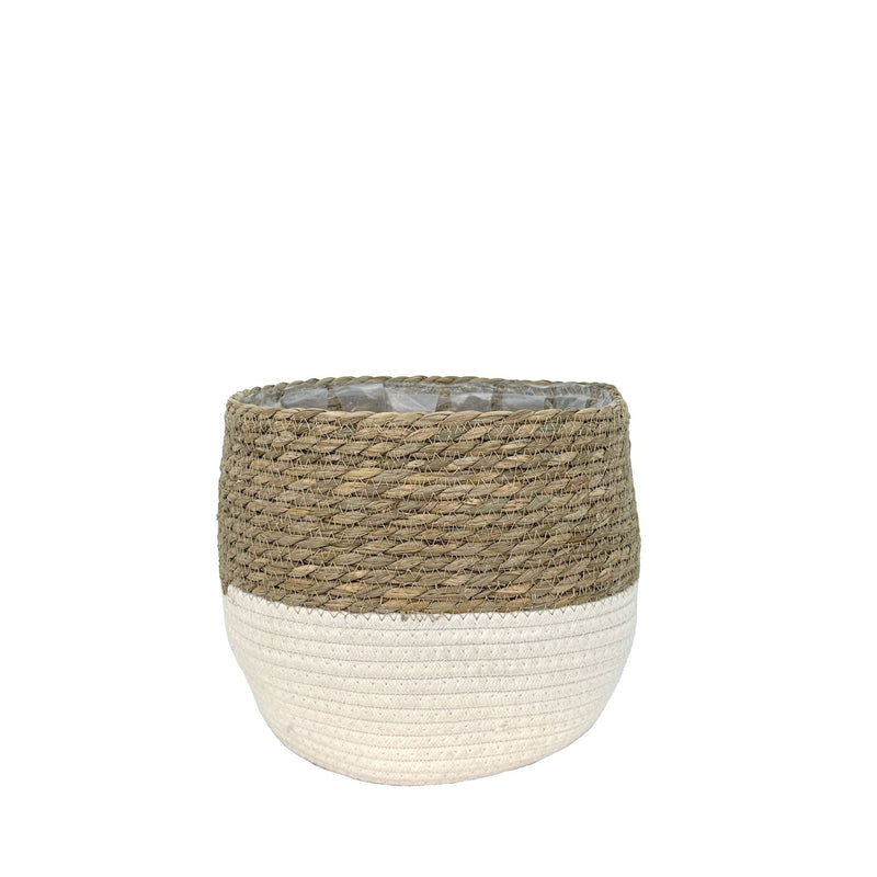 Lynne Weave Cotton Jute Round Basket Planter with Leaf-Proof Plastic Lining, 6-in C2807