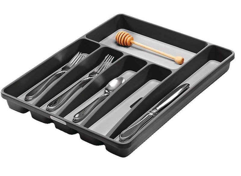 Madesmart Large 6-Compartment Cutlery & Kitchen Utensil Drawer Organizer Tray/Holder, Grey H2327