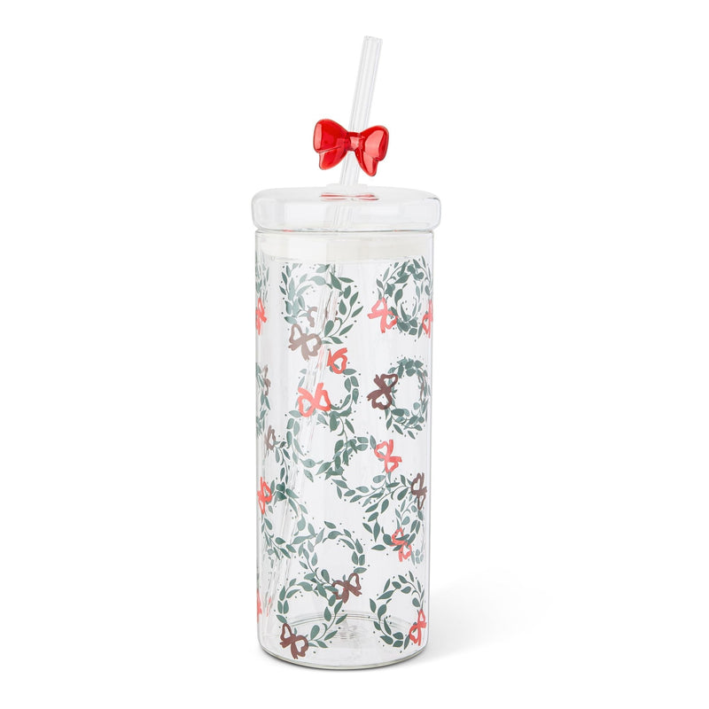 22-oz Printed Glass Tumbler with Bow Charm Straw J3820