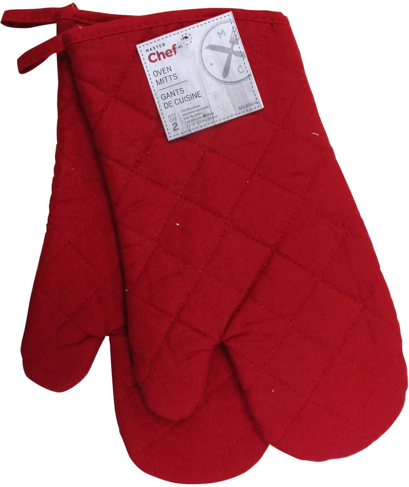 2pc Cotton Oven Mitt Set with Hanging Loop, Red X4481