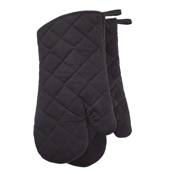 Cotton Oven Mitt Set, Black, with Hanging Loops, 2-pc, Machine Washable N6551