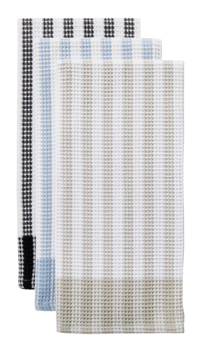 Waffle Checkered Cotton Kitchen Towels, Black/Grey/Blue, 20-in x 30-in, 6-pk X9798