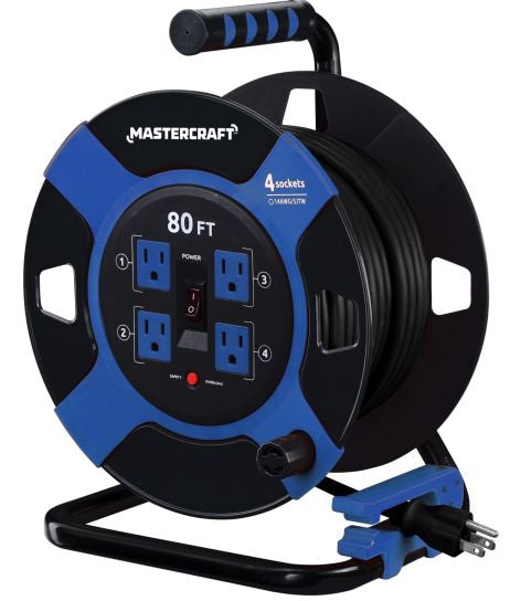 80-ft 4-Outlet Retractable Extension Cord Reel with Surge Protection Y3588