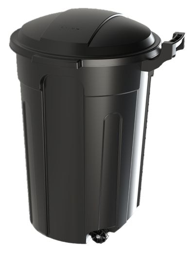 Resin Circular Wheeled Outdoor Garbage Can with Lid, Black, 121-L E0041