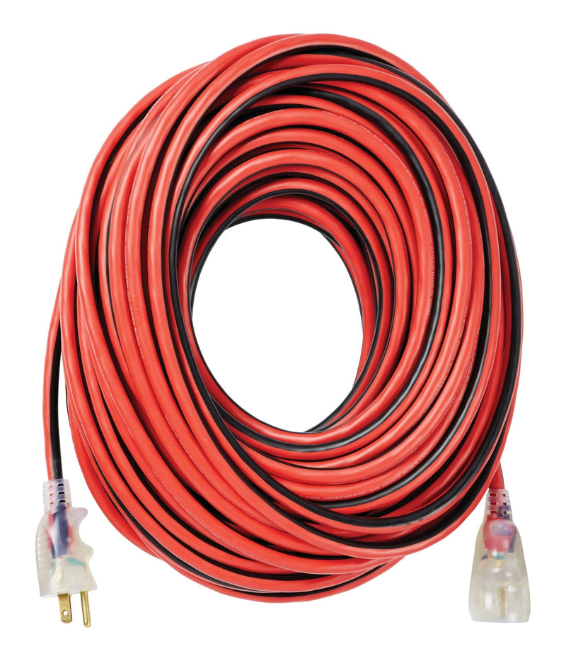 100-ft 14/3 Outdoor Extension Cord with Grounded Outlet, Lighted End and Locking Connector, Hi-Visibility Q8077