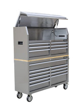 Butcher Block Top Rolling Tool Storage Cabinet with 10 Drawers, Stainless Steel, 56-in