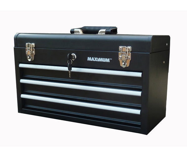 Portable Metal Tool Box with 3 Drawers, Black, 21-in E1995