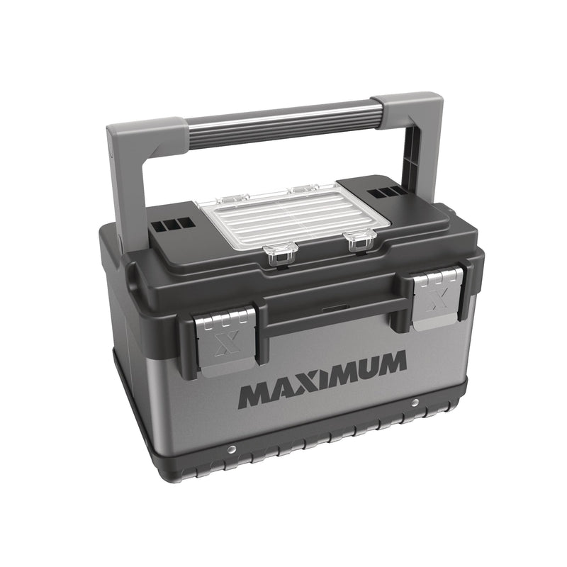 Portable Plastic & Metal Tool Box with Removable Tray & Organizer, Black, 15-in R8214