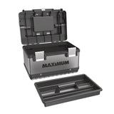 Portable Plastic & Metal Tool Box with Removable Tray & Organizer, Black, 15-in