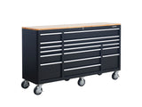 Tool Cabinet with Wood Top and 4-Outlet Power Strip, Black, 74x24-in