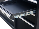 Tool Cabinet with Wood Top and 4-Outlet Power Strip, Black, 74x24-in