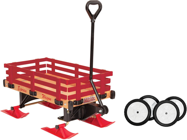Industries Express Kids' Convertible Wooden Wagon Sleigh/Sled For All Seasons, Ages 3+ U8410