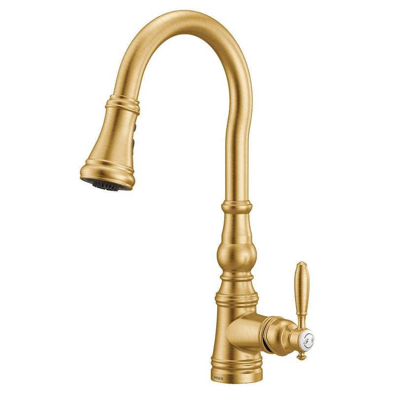 Weymouth Single Handle High Arc Pull Down Sprayer Kitchen Faucet with Power Boost, Brushed Gold N3106