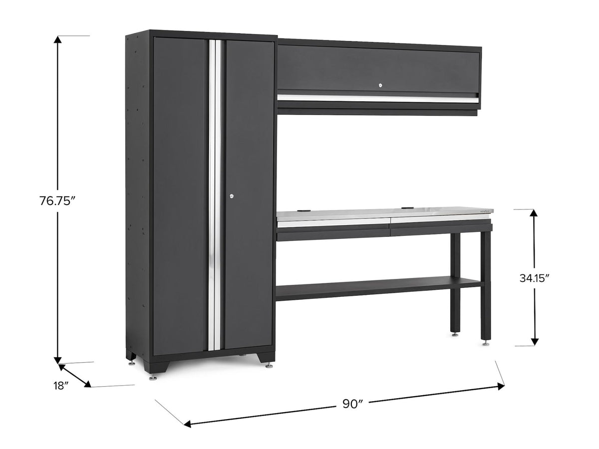 Bold 3.0 Series All-in-One Lockable Steel Garage Cabinetry Set with Stainless Steel Top, Grey, 90-in x 18-in x 72-in, 4-pc