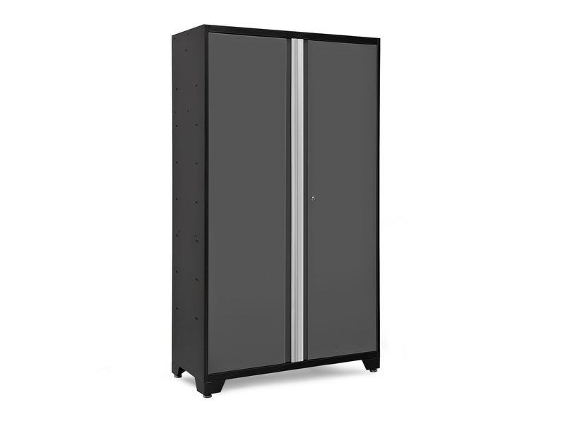Bold Series Lockable 24-Gauge Steel RTA Storage Locker with 3 Shelves, Grey/Black, 48-in E8583