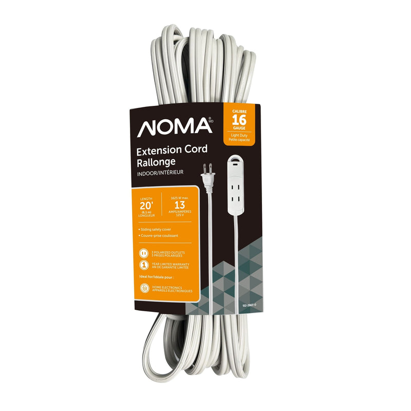 20-ft 13A 3-Outlet/1-USB-C Light-Duty 16-Gauge White Indoor Extension Cord S7402