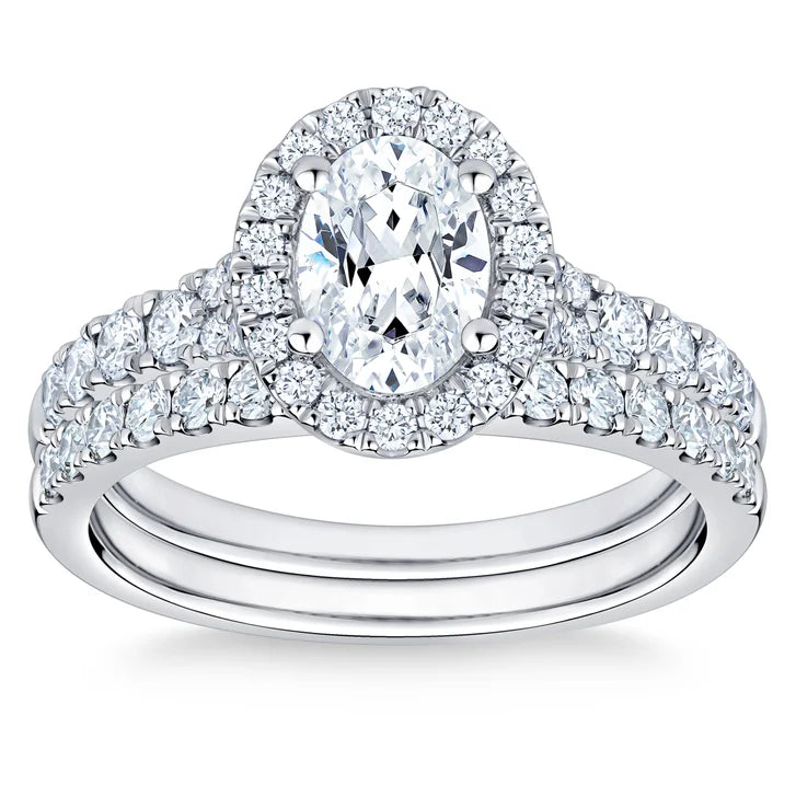 Oval Cut and Round Brilliant Diamond Halo Wedding Set (1.85 ctw) M0321