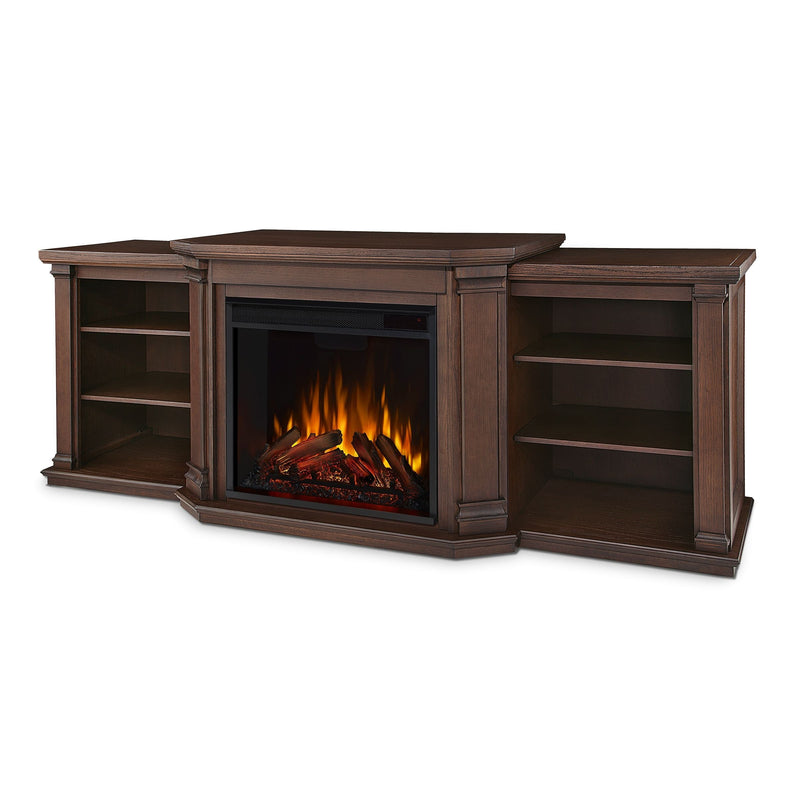 Valmont Media Indoor Electric Fireplace TV Stand, 74-in, 1500W, Includes Remote Control & Firebox, Chestnut Oak O1670