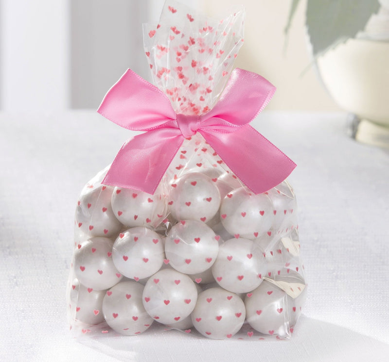 Rectangle Cello Treat Party Bags, Pink/Clear, Hearts, 10-in, 12-pk, for Gender Reveal/Baby Shower G6388