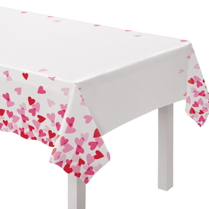 Rectangle Plastic Reusable Table Cover, White/Pink/Red, Heart, 54x84-in, for Valentine's Day/Anniversary/Wedding I479