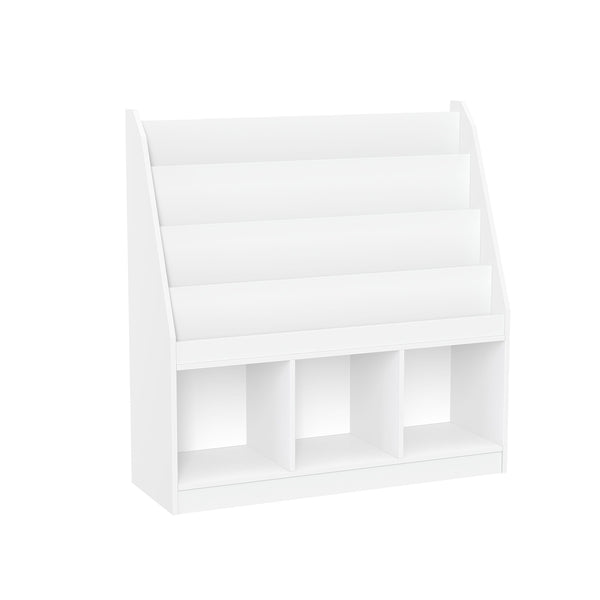 Home Kids' Playroom Bookrack with 3 Toy Organizer Cubbies & 4 Book Shelves, White O6714