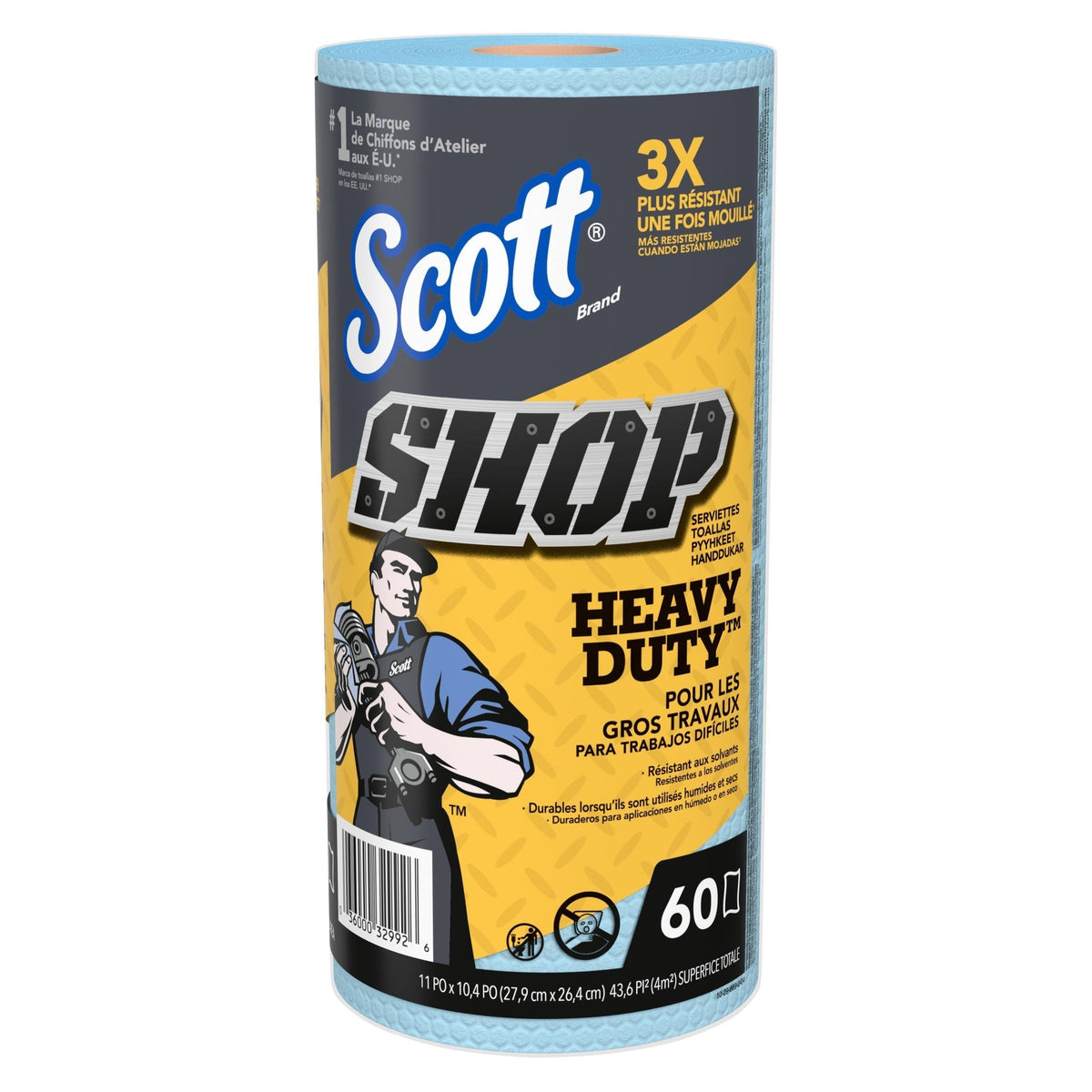 Heavy-Duty Shop Paper Towels, 11 x 10.4-in, Blue, 60-pk