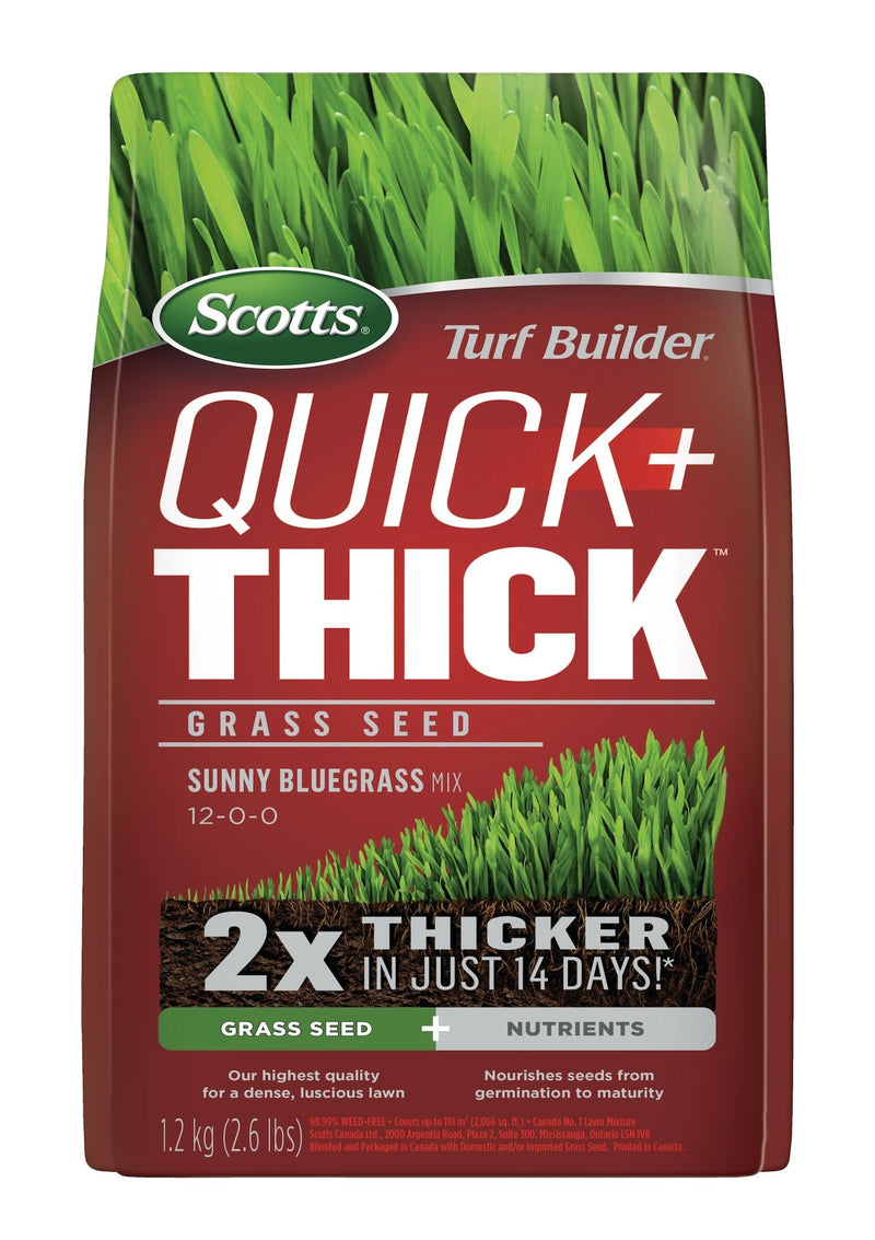 Turf Builder Quick + Thick Grass Seed Sunny Bluegrass Mix, 12-0-0, 1.2-kg T2346