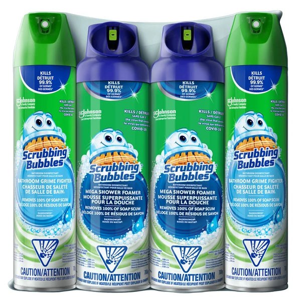 Scrubbing Bubbles Mega Shower Foamer and Bathroom Cleaner Aerosol Combo 4 x 708 g D9441