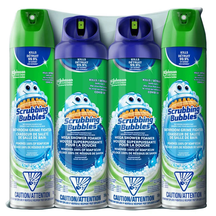 Scrubbing Bubbles Mega Shower Foamer and Bathroom Cleaner Aerosol Combo 4 x 708 g D9441