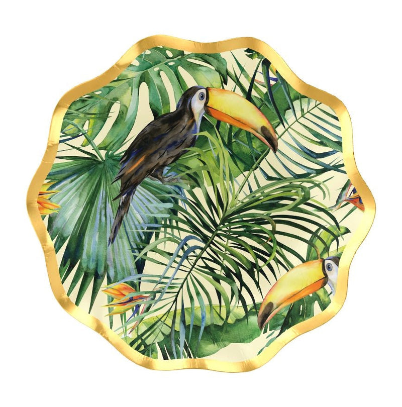 Palm Spring Round Paper Disposable Appetizer Bowls, Green/Gold, 6.5-in, 8-pk, for Summer Party H4985