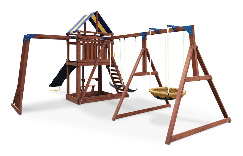 Grand Mesa Outdoor Wooden Play Centre, with Swings, Slide, Sandbox and More, Ages 5+ H9855
