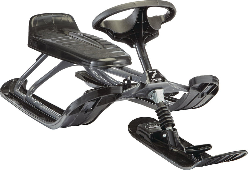 GT King Size Kids' 2-Person Winter Snow Racer Sled with Steering Wheel & Brakes, Grey W7241