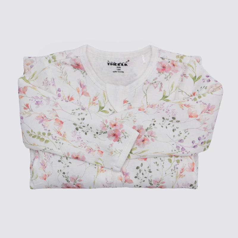 Floral Print Premium Organic Cotton Play and Grow Rib Foot Zippy, Various Sizes F0025