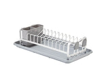 Forte Compact Aluminum Dish Drying Rack with Cutlery Holder & Drainboard, 18.4 x 16-in, White/Grey