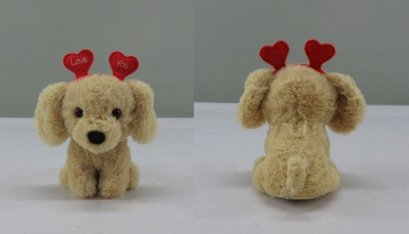 Valentine's Day Plush Dog with Heart Headband Gift for Valentine's/Anniversary Day, 6.5-in H9627