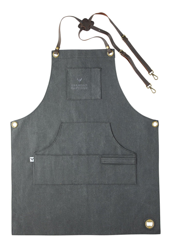 Adjustable Canvas & Leather BBQ Grilling Apron with Pockets, Grey Z5125