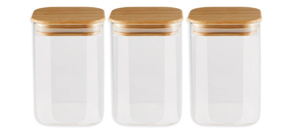 Square Glass Pantry Storage Container Set with Airtight Bamboo Lid, 3 Count R2405