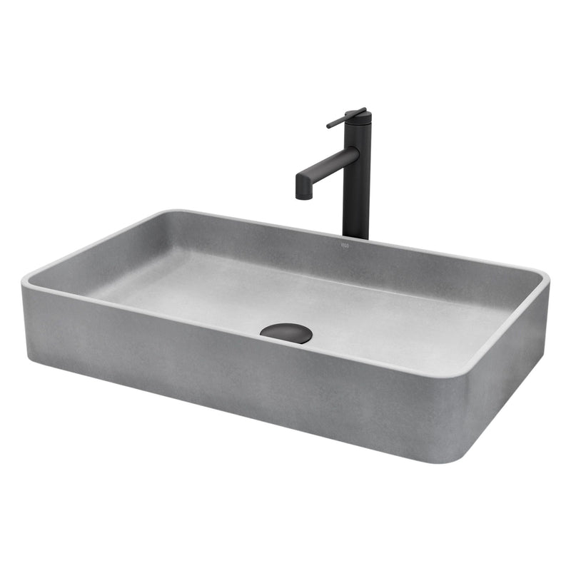 Basilica Gothic Grey Bathroom Sink/Basin Set with Sterling Faucet and Rectangular Vessel N4925