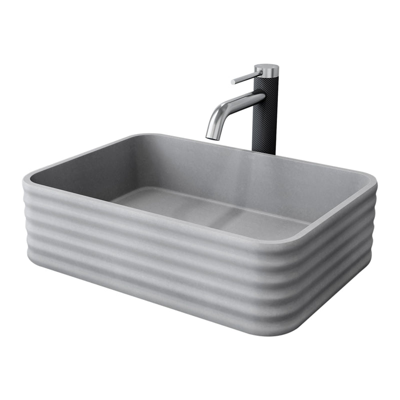 Cadman Grey Bathroom Sink/Basin Set with Lexington Faucet and Rectangular Vessel V3590