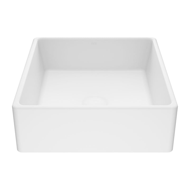 Dianthus Matte Stone Square Vessel Bathroom Sink, Above-Counter Installation, White F9016