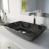 Glass Grey Onyx Bathroom Sink/Basin Set with Niko Faucet and Rectangular Vessel