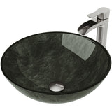 Glass Grey Onyx Bathroom Sink/Basin Set with Niko Faucet and Round Vessel