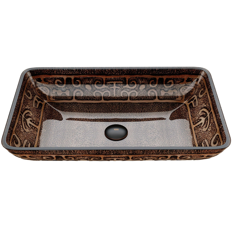 Glass Rectangular Vessel Bathroom Sink/Basin with Rounded Edges & Deep Bowl, Gold Q0641